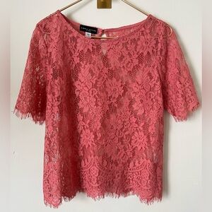 Simply Styled Coral Lace floral cowgirl  Short Sleeve Blouse M